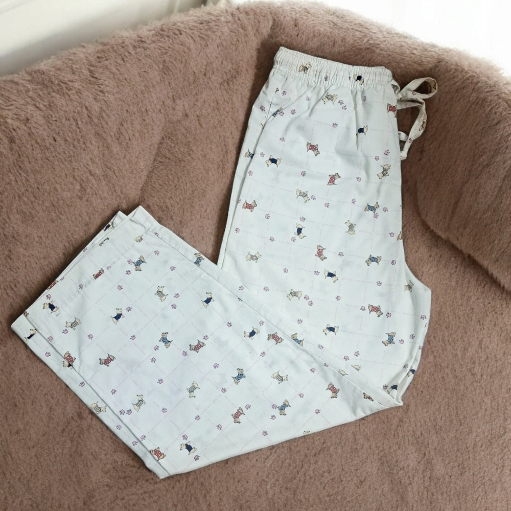 Planet Sleep Scottish Terrier Pajama Bottoms Elastic/Tie Cotton Blend Lounge Bed